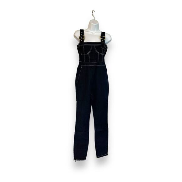 New WeWoreWhat Revolve Corset Overalls Stretch Denim Dark Wash Medium MSRP $198 - Picture 5 of 12